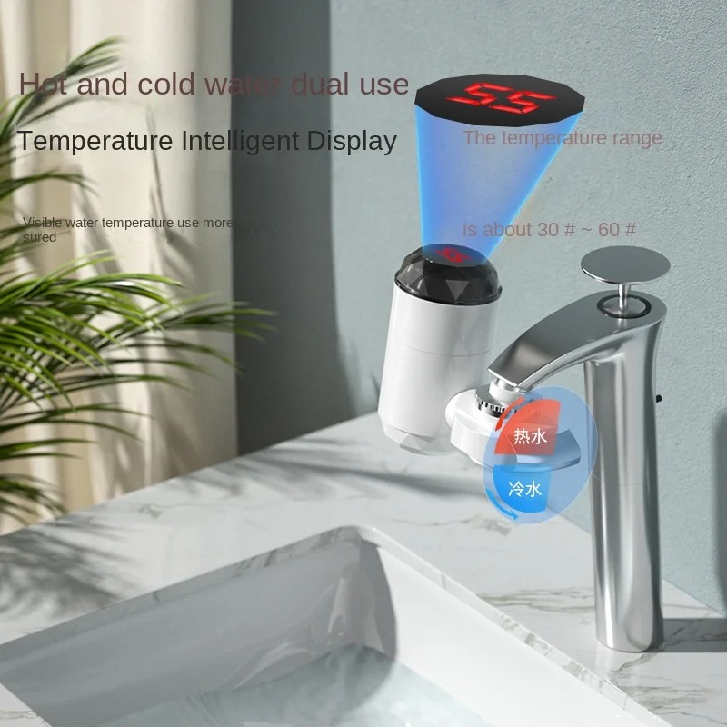 3000W インスタント給湯器蛇口 タンクレス 温度表示とキッチンシンク用ホットコールドタップ付き