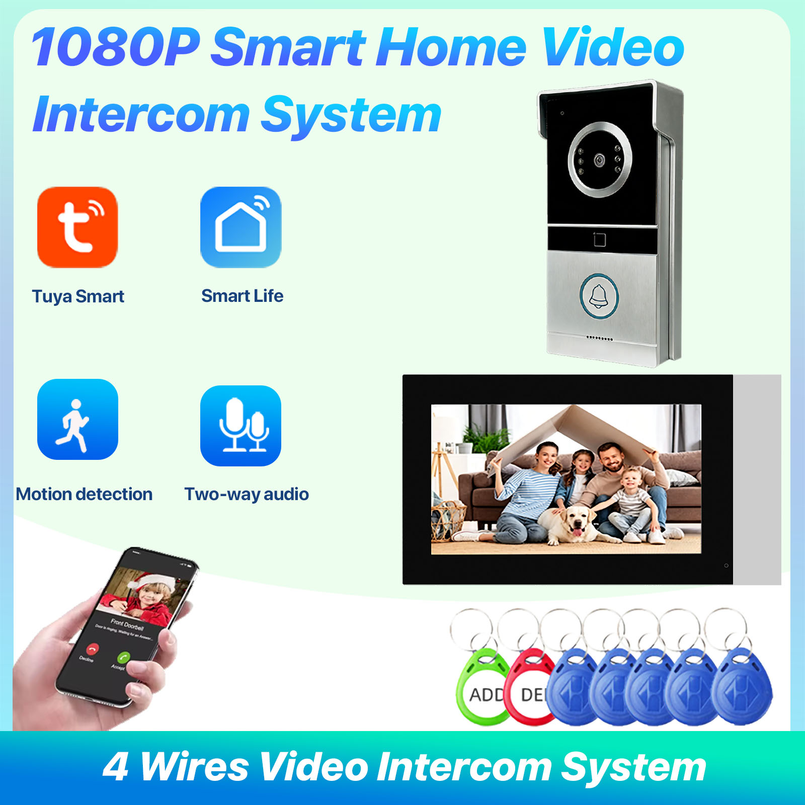 Tuya 1080P HD 有線ビデオドアベルインターホン 7 インチ画面 2MP AHD RFID/パスワード/APP ロック解除ナイトビジョン防水モーション D