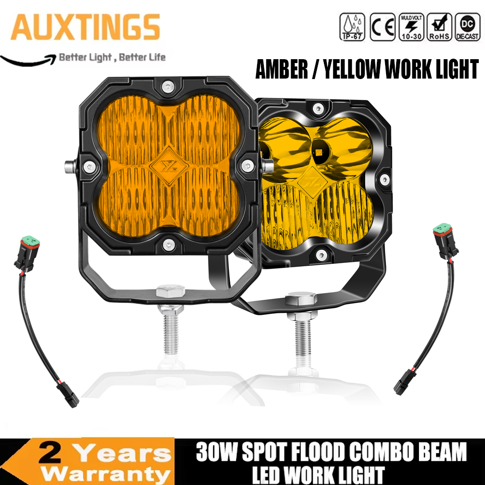4インチ 30W アンバーキューブ LED ポッドライト、3530K スポットフラッドコンボビームワークライト、ATV、SUV、オートバイ用車オフロードドライビングランプ