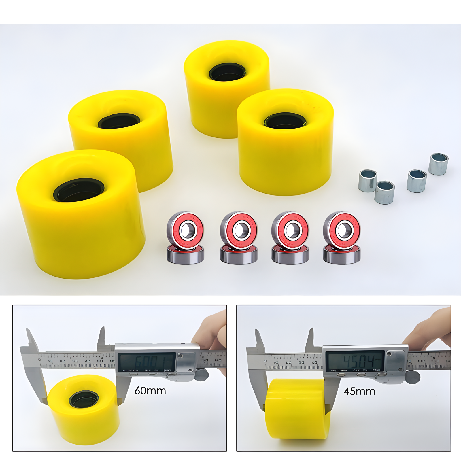 新着スポーツスケートボードロングボードホイール 78A 60X45mm ABEC-11 ベアリングスペーサー付き (4 個セット) イエローキットスケートボードホイール