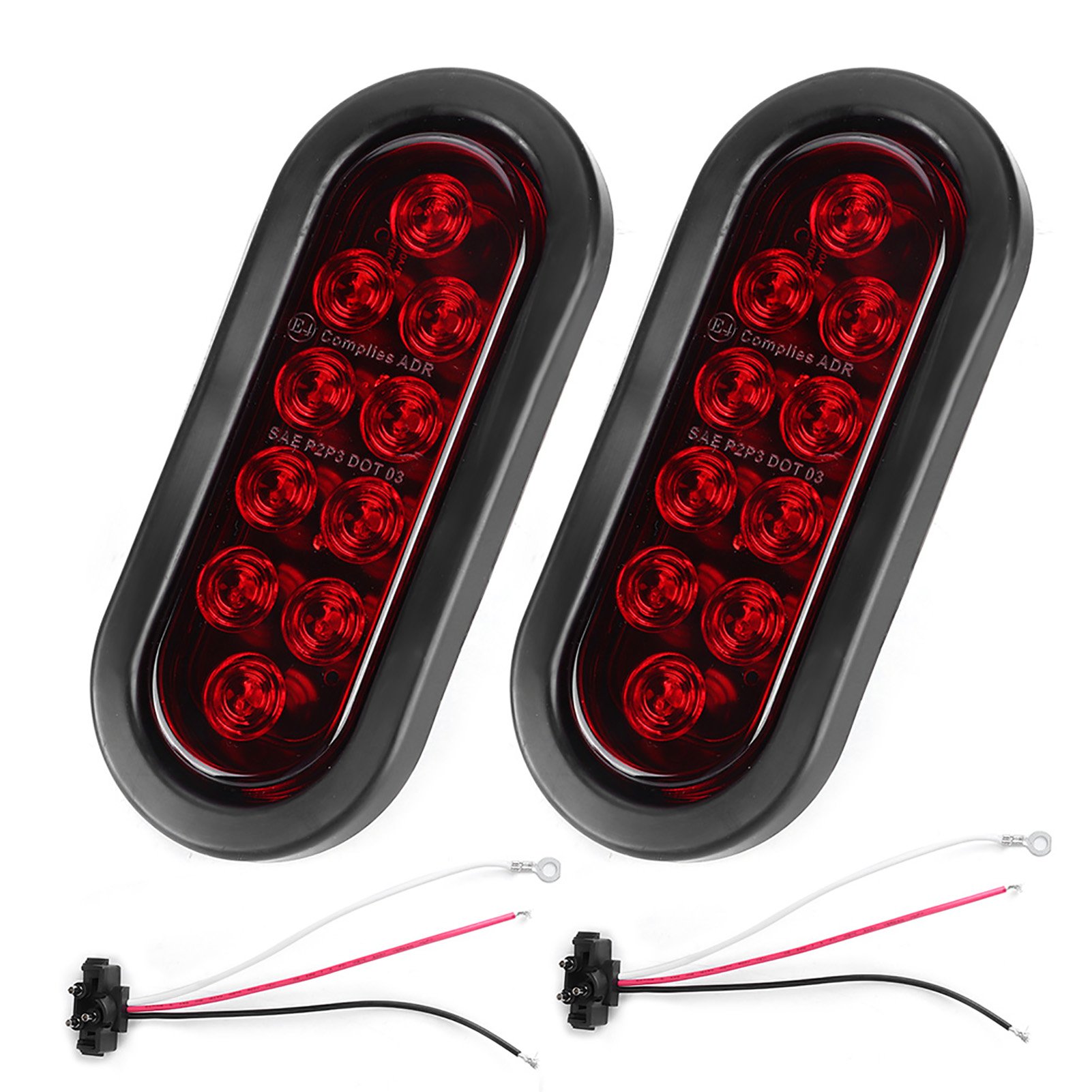 2 個 10LED サイド マーカー ライト 6 インチ レッド オーバル 防水トラック テールライト 表面実装