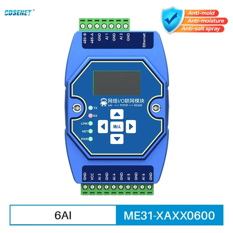 6AI RS485 RJ45 イーサネット アナログおよびデジタル取得制御 CDSENET ME31-XAXX0600 ModBus TCP RTU I/O ネットワーキング モジュール