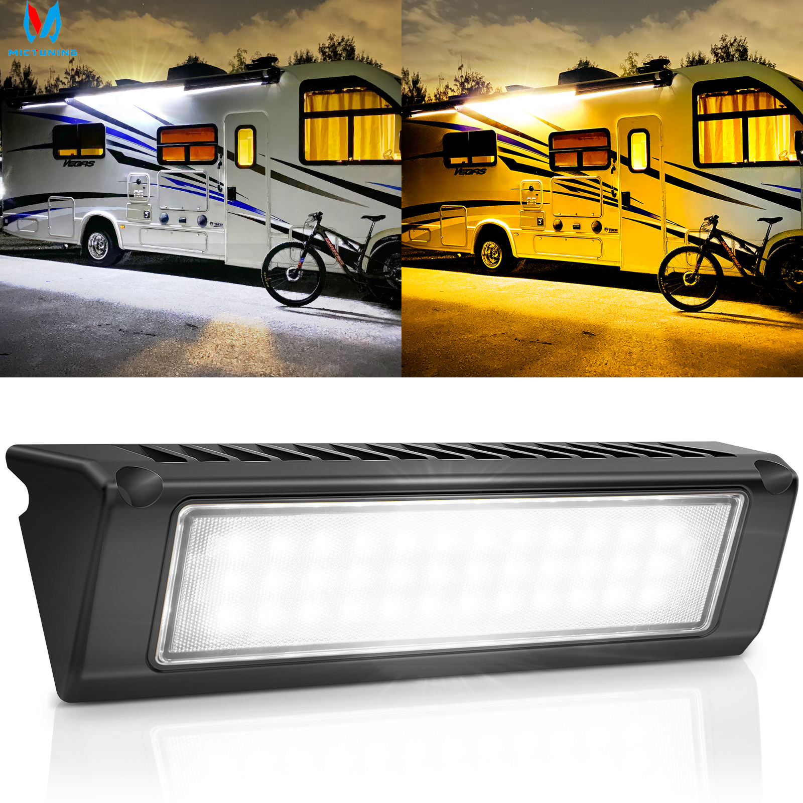 MICTUNING 9 インチ 54 ワット LED イエロー RV ポーチライト防水屋外照明ユーティリティオーニングライトトラックトレーラーキャンピングカー用