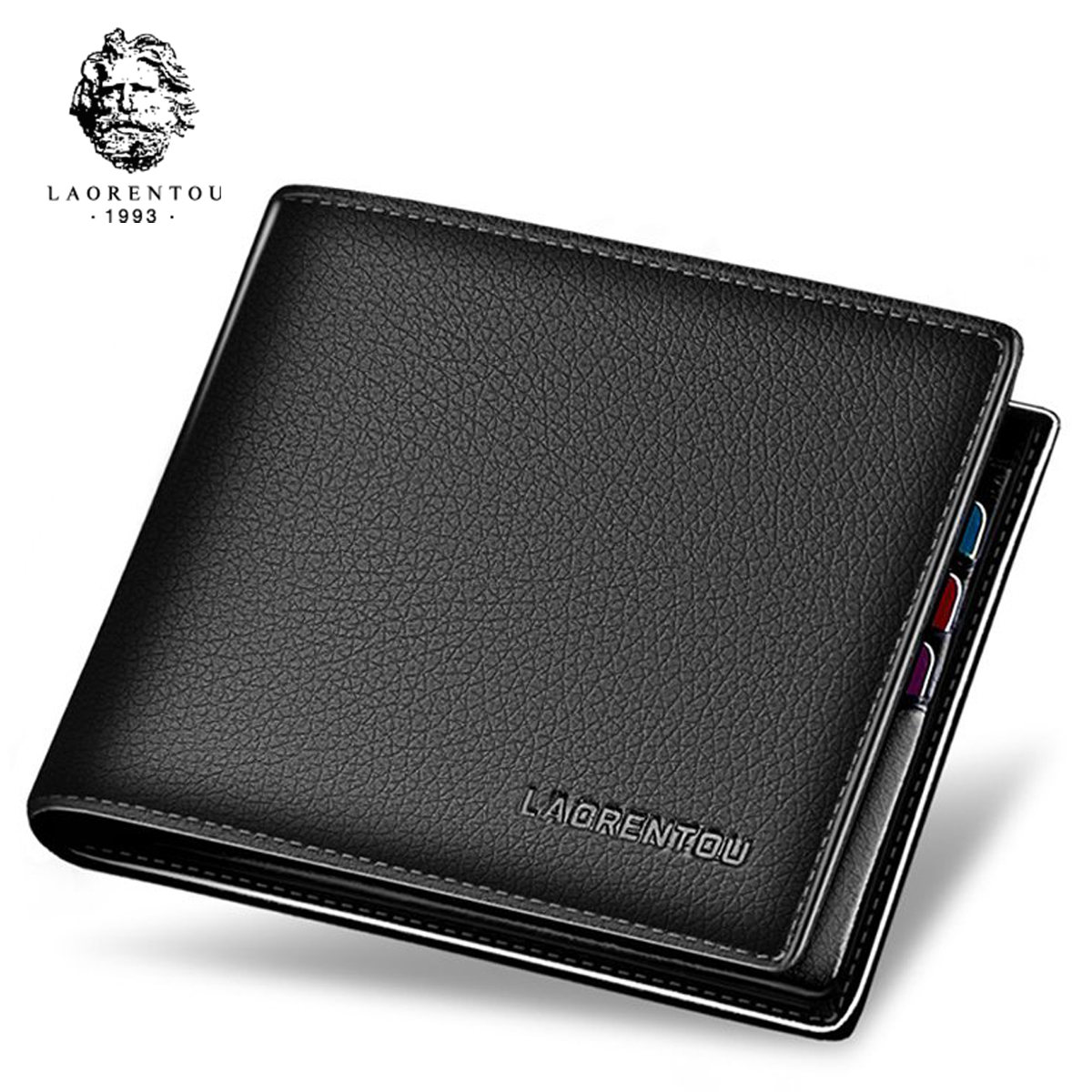LAORENTOU 本革メンズ ショートウォレット カードホルダー ジッパーポケット付き 夫、ボーイフレンドへのギフト
