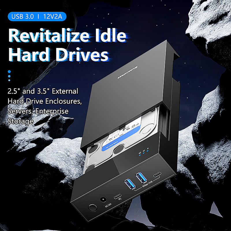 ブルーエンドレス2.5/3。 USB3.0 ハブサポート付き 5 HDD/SSD エンクロージャ 18TB TYPE C TO SATA アダプタツール不要の HDD ケース、12V 電源アダプタ付き