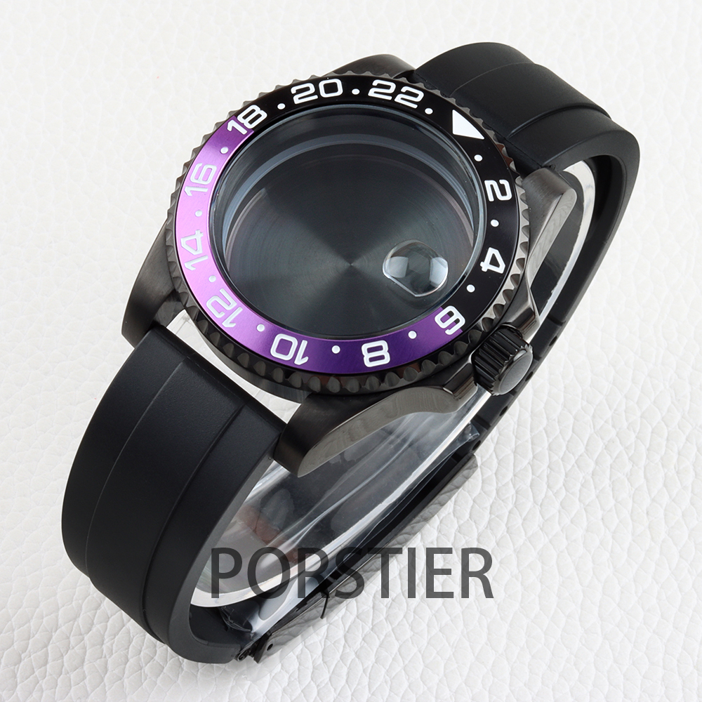 ブラック PVD ​​ウォッチケース 40mm サブマリーナー GMT NH34 NH35 NH36 ムーブメント 28.5mm ダイヤル サファイアガラス ステンレススチール ラバーストラップ