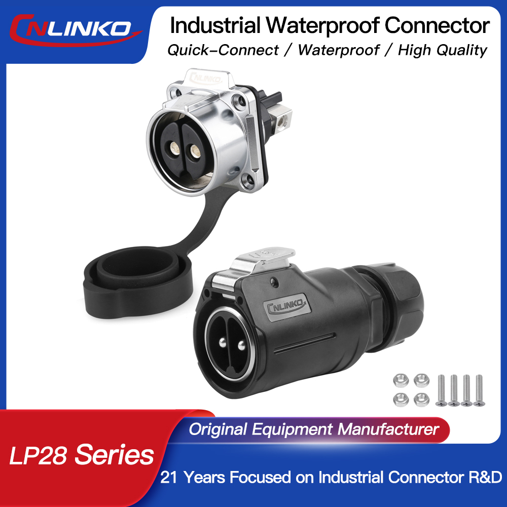 CNLINKO M28 50A 500V IP68 丸型コネクタ高耐久性ねじ端子 2Pin/3Pin 産業用電気ケーブル コネクタ