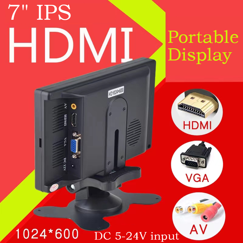 7 インチ IPS ポータブルディスプレイ HD 1024x600 スクリーン AV CCTV モニター Raspberry Pi HDMI 互換 VGA D-SUB 反転カメラ用