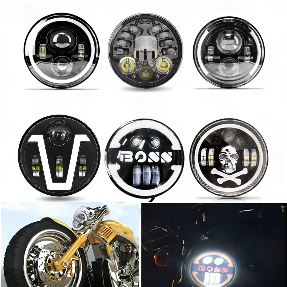 5.75 インチ LED ヘッドライト 5 3/4 "LED エンジェルアイズ DRL デイタイムランニングライトバイクヘッドランプハーレージープヤマハホンダ車用