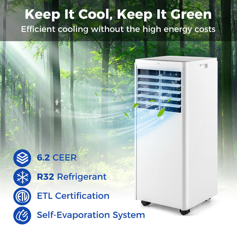 4-in-1 8000 BTU ポータブル エアコン (ファンと除湿器付き)