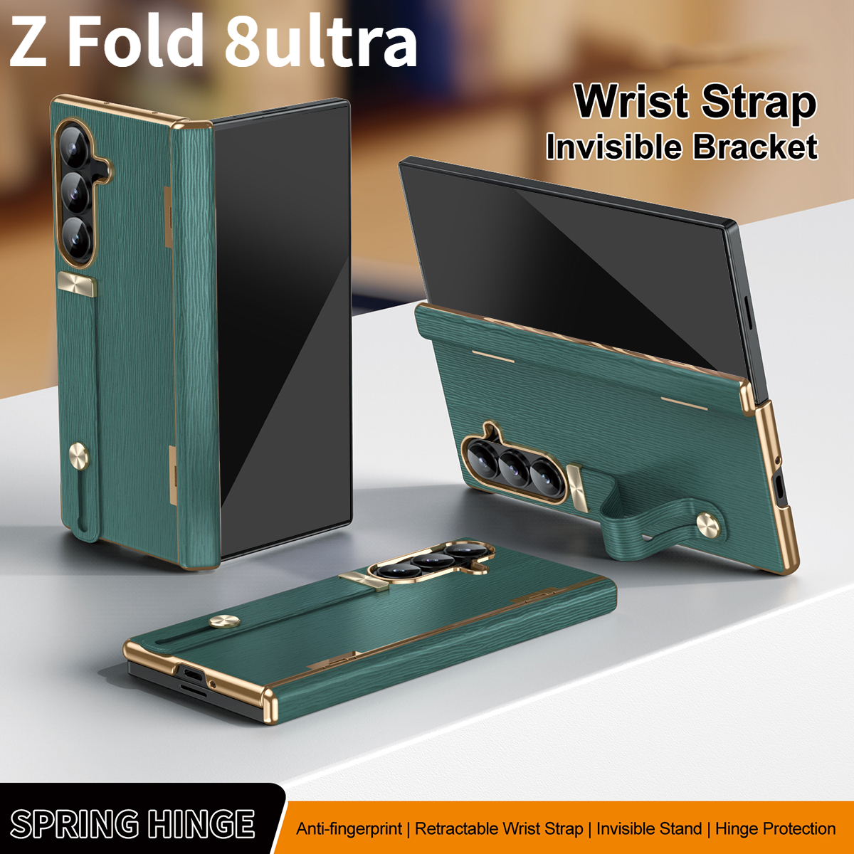 高級レザーリストバンドヒンジ電話ケース Samsung Galaxy Z Fold 8ultra 360 完全保護スクリーンガラスブラケットカバー