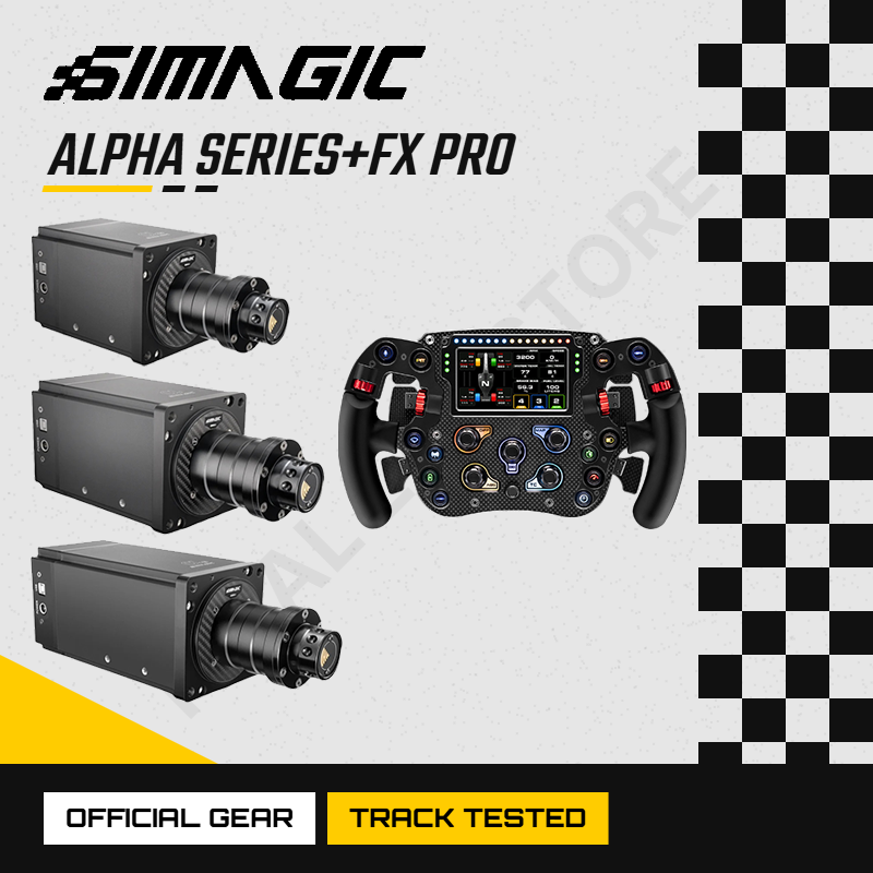 Simagic Alpha シリーズホイールベース、FX Pro ステアリングホイール付き 290mm カーボンファイバーフォーミュラ Sim レーシングホイール、LCD ディスプレイ付き