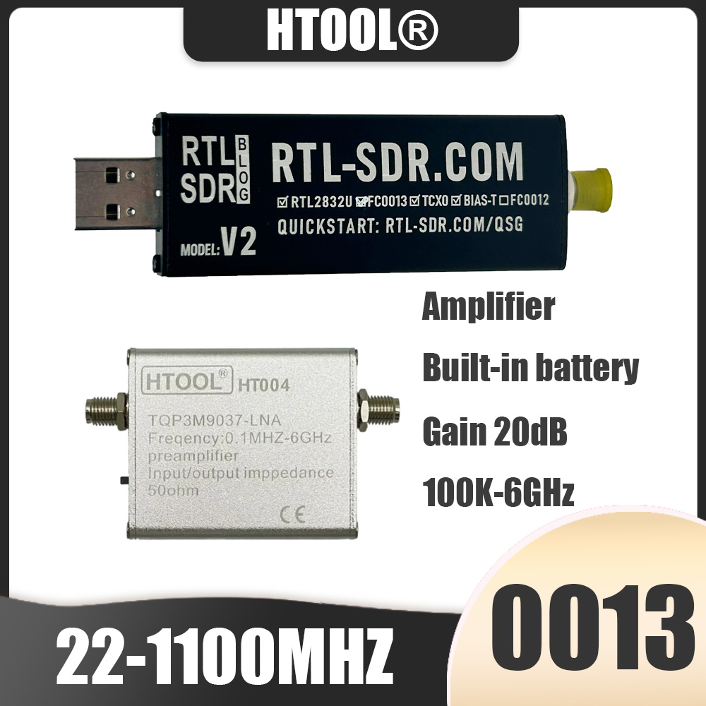 HT004 バッテリー付き低ノイズアンプ SDR-V2 FC0013 受信機セット 22-1100MHz 5dB NF 50Ω ソフトウェア無線用