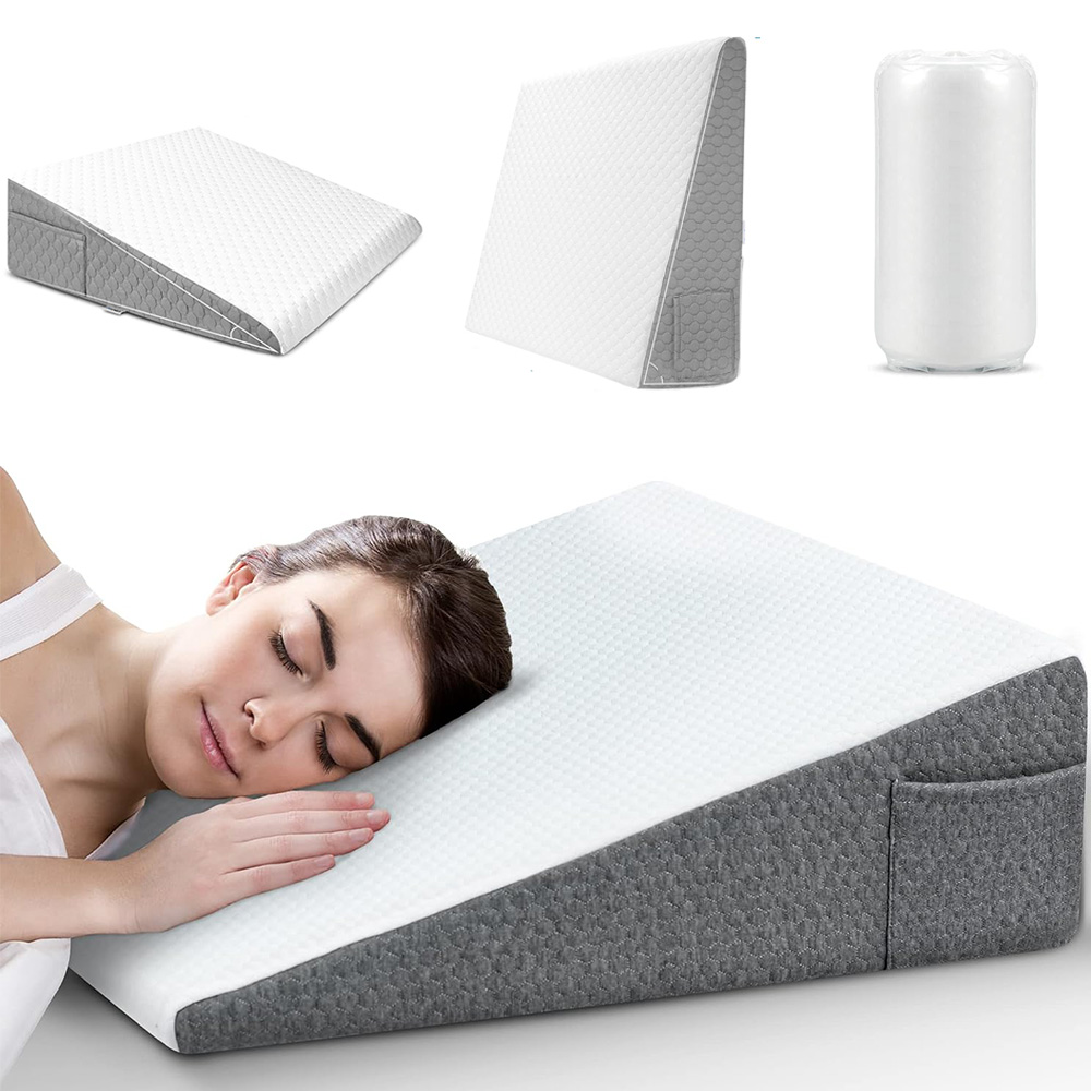 睡眠用ベッドウェッジ枕、ソフトメモリーフォームトップ、三角枕ウェッジ、脚を上げるためのボディポジショナー、いびき軽減