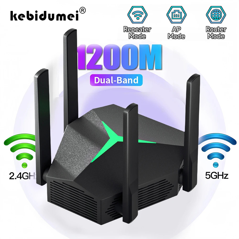 デュアルバンド 2.4G/5G WiFi リピーター 1200Mbps ワイヤレスレンジエクステンダー信号ブースターホームアンプトライモードルーター/リピーター/AP