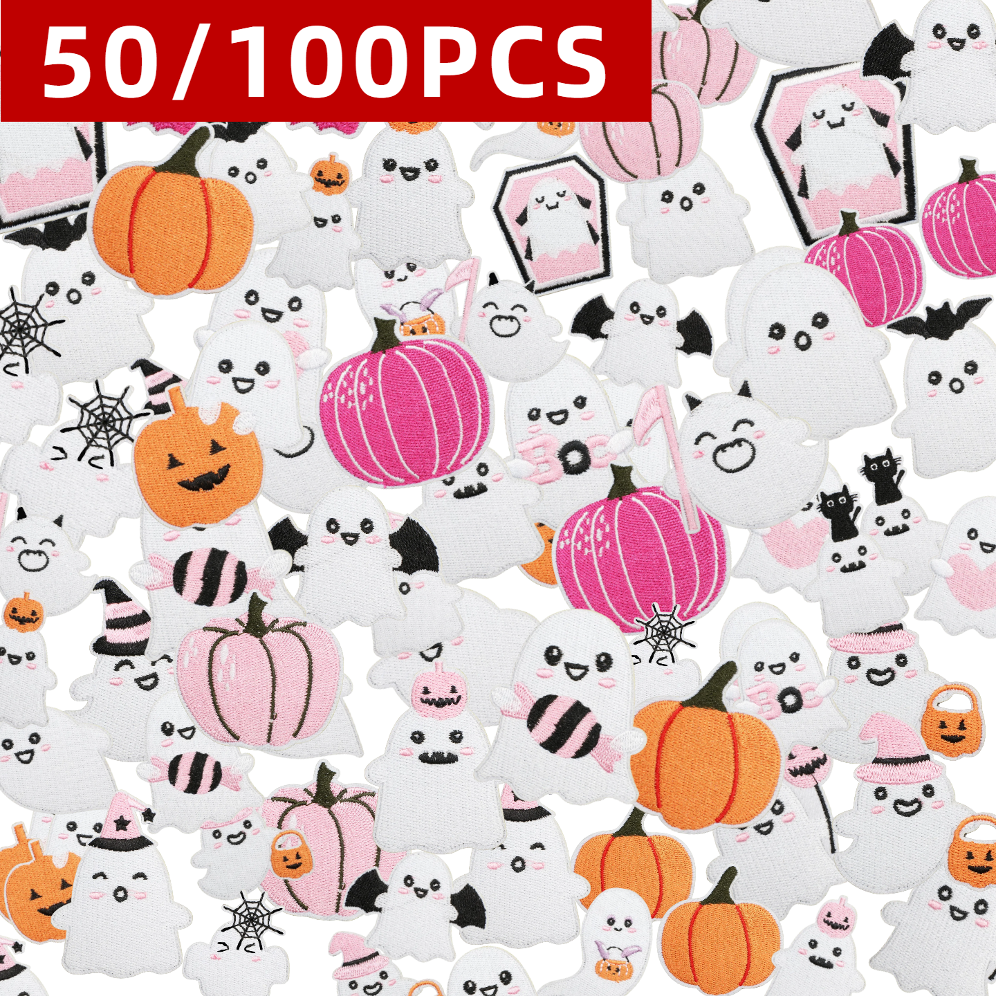 大量卸売 50/100 個ハロウィンゴースト刺繍布パッチお祭り雰囲気ドレスアップラベルカボチャスパイダー