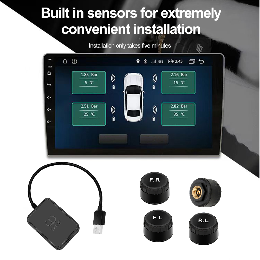USB Android TPMS タイヤ空気圧監視警報システム タイヤ位置を自由に交換 ワイヤレス外部センサー