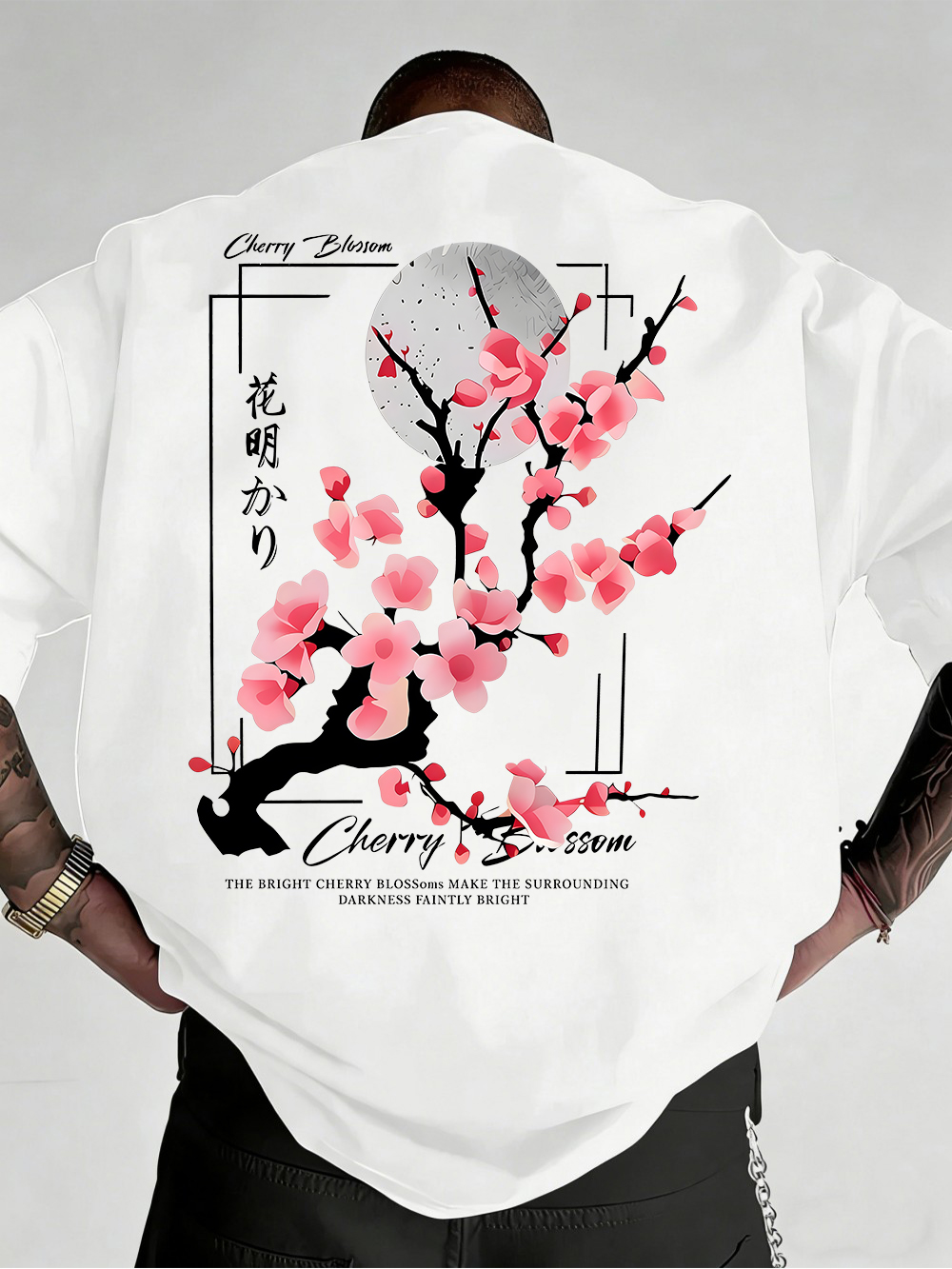 日本の梅の花プリントメンズ Tシャツ綿夏ソフトオーバーサイズトップス O ネック半袖 Tシャツカジュアル男性服