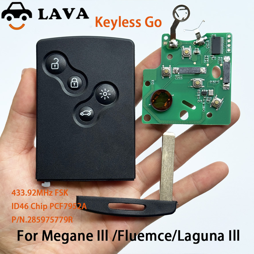 高品質の車のキー 2009-2015 ルノー メガーヌ III フルエンス ラグナ III 風光明媚な 2010 スマート 433MHz PCF7952A ハンズフリーキーレス