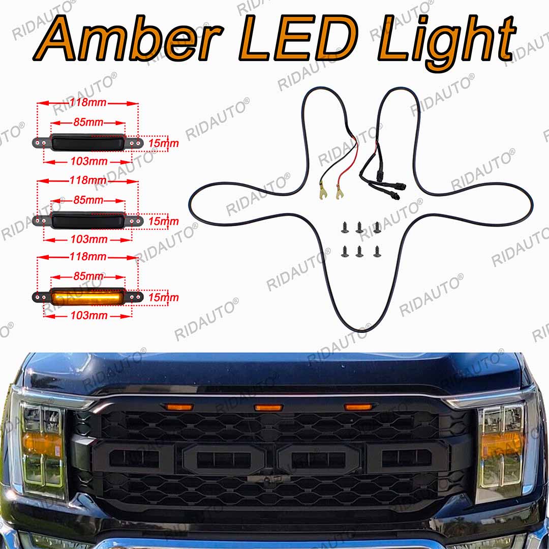 フォード F150 2021 2022 2023 アップグレードラプターグリル DIY アンバーライト LED ランプラプターグリルライト 3 個 LED ライト DRL ライト