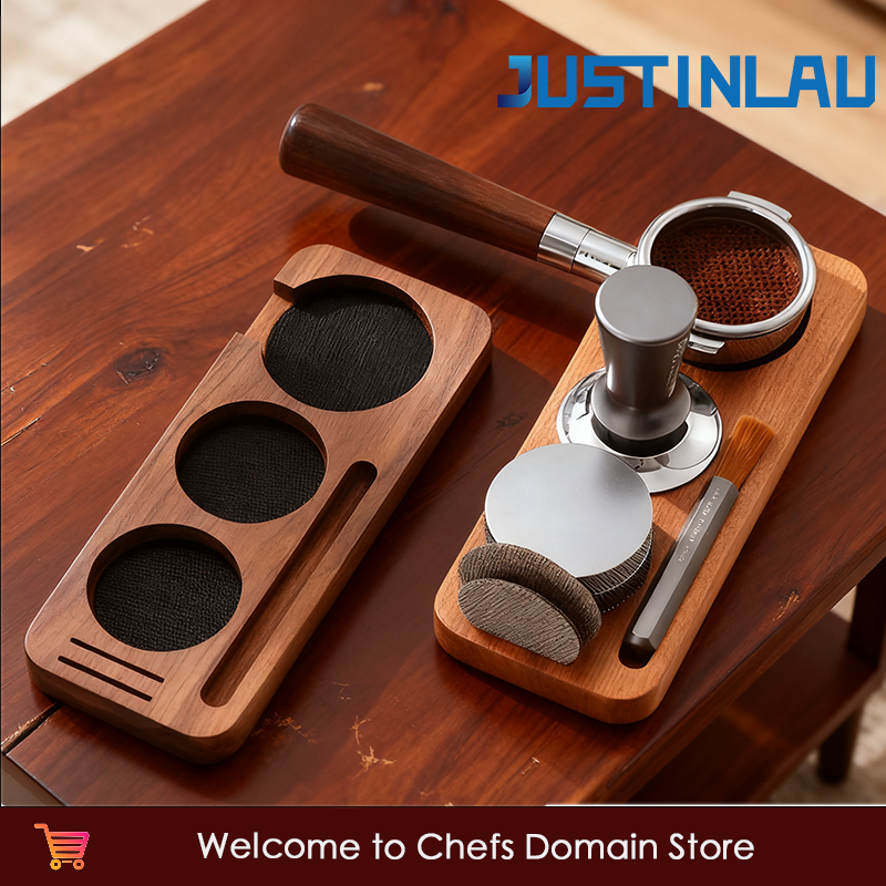 JUSTINLAU 51/53 ミリメートル/58 ミリメートルコーヒータンパーマットステーションスタンドポルタフィルターホルダー木製コーヒーブラシフィルターディストリビューター収納ベース