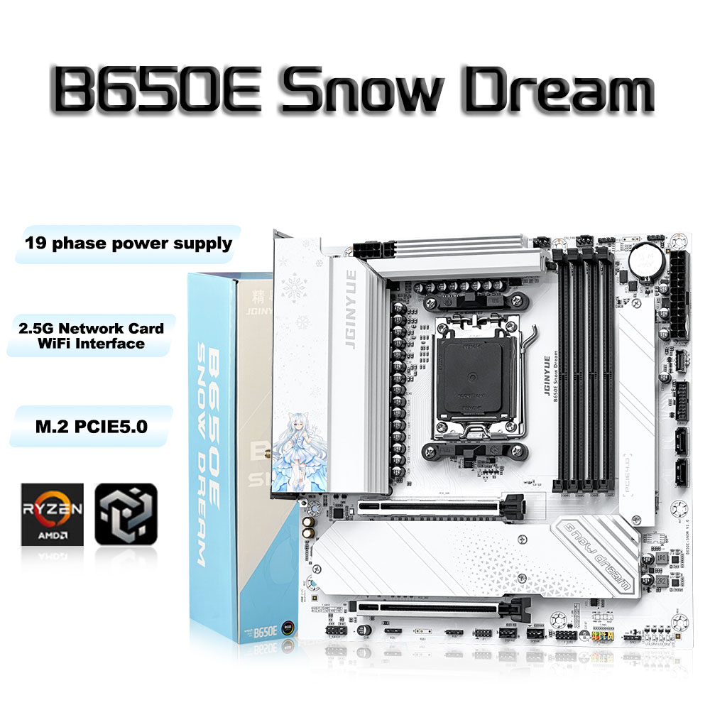 JGINYUE B650E スノードリーム AM5 MATX マザーボード WIFI6E コンピュータゲーム 4 * DDR5 CPU 9700X/9800X3D/7800X3D PCIE 5.0