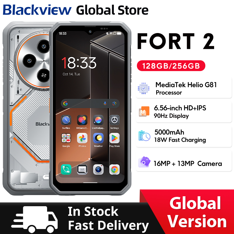 Blackview FORT 2 頑丈なスマートフォン 6.56 インチ HD IPS 90Hz ディスプレイ MTk Helio G81 5000mAh Android 15 256GB 携帯電話