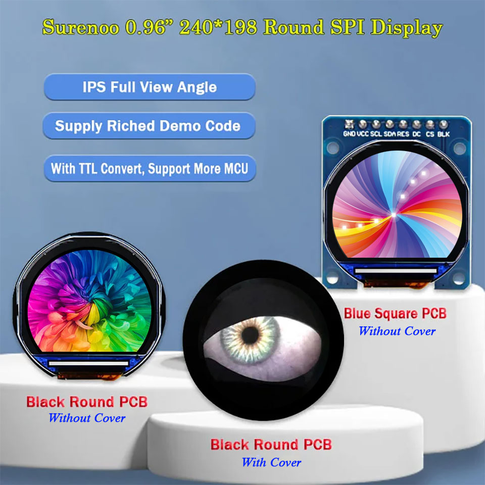 0.96 インチ 240*198 ST7789 円形円形 IPS SPI LCD モジュールパネル表示画面 Arduino ESP32 ラズベリーパイ STM32 CH32 C51 用