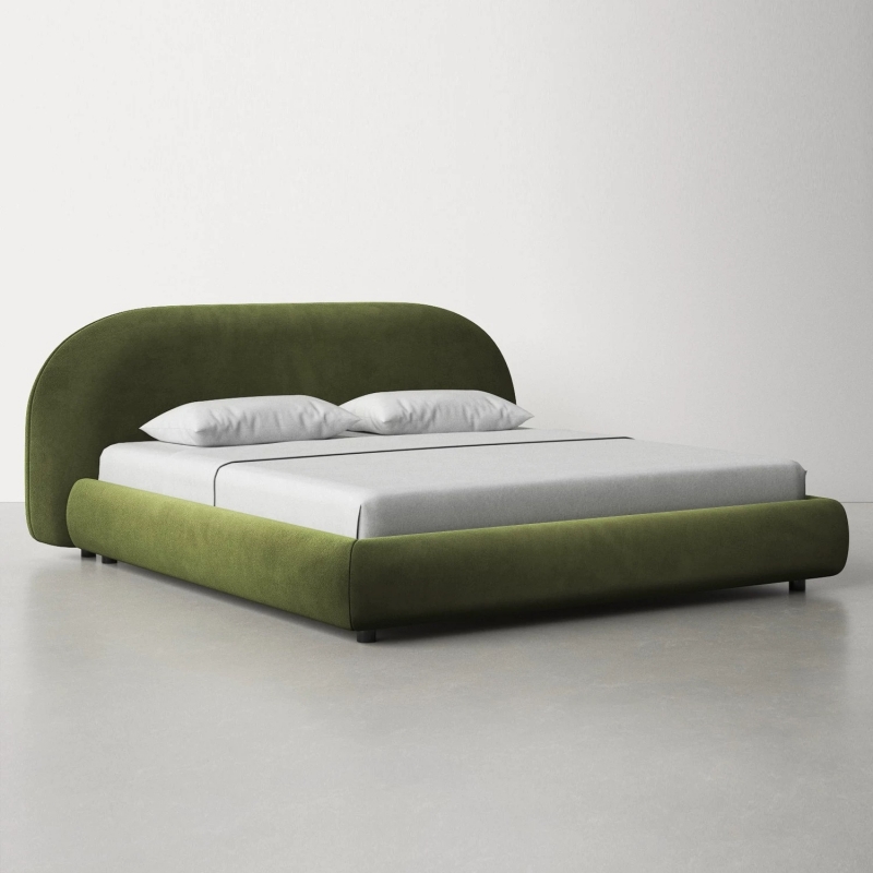 #Lamb Fleece Wabi Sabi Fabric Bed Nordic Simple Bread Double Bed Minimalist Design For Small Bedroom