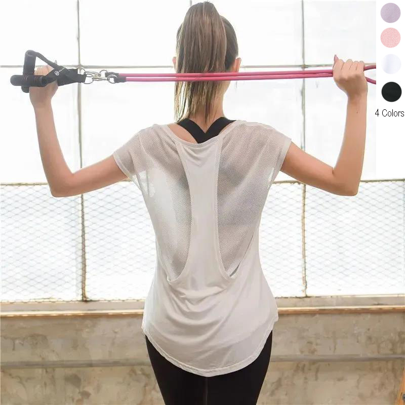女性フィットネストップスワークアウトトレーニング運動ジム Tシャツ女性スポーツ Tシャツボディービルヨガランニング半袖 Tシャツ 07