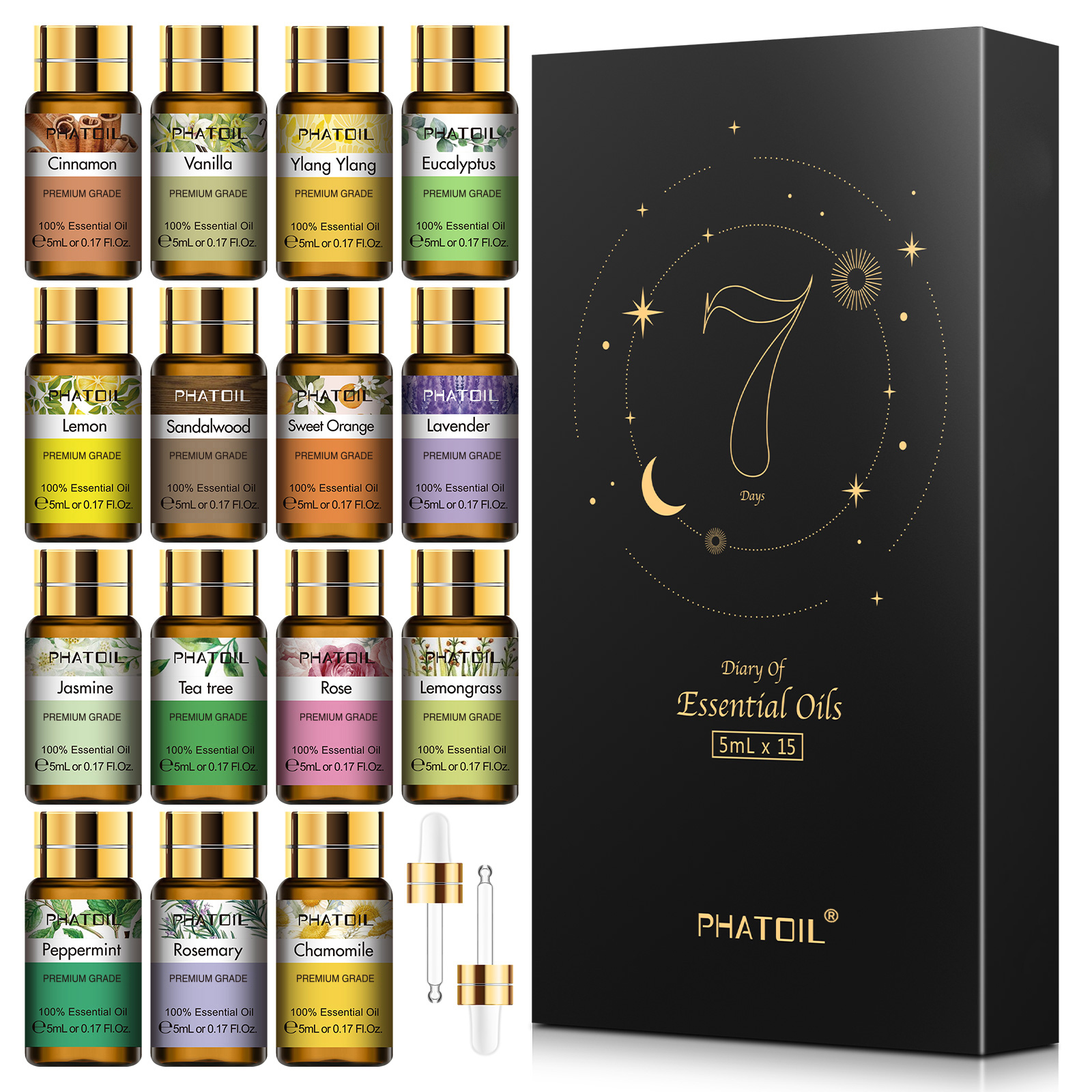 PHATOIL 15 個エッセンシャルオイルセット天然植物アロマエッセンシャルオイルディフューザーユーカリバニラミントラベンダーローズティーツリーオイル