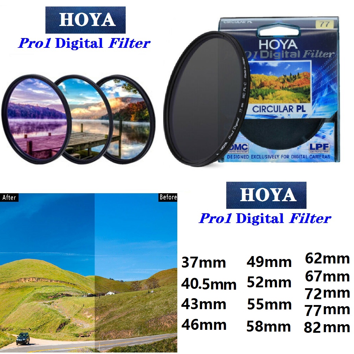 HOYA CPL Pro1 デジタル CPL 円偏光子保護レンズフィルター 37_40.5_43_46_49_52_55_58_62_67_72_77_82mm 一眼レフカメラ用