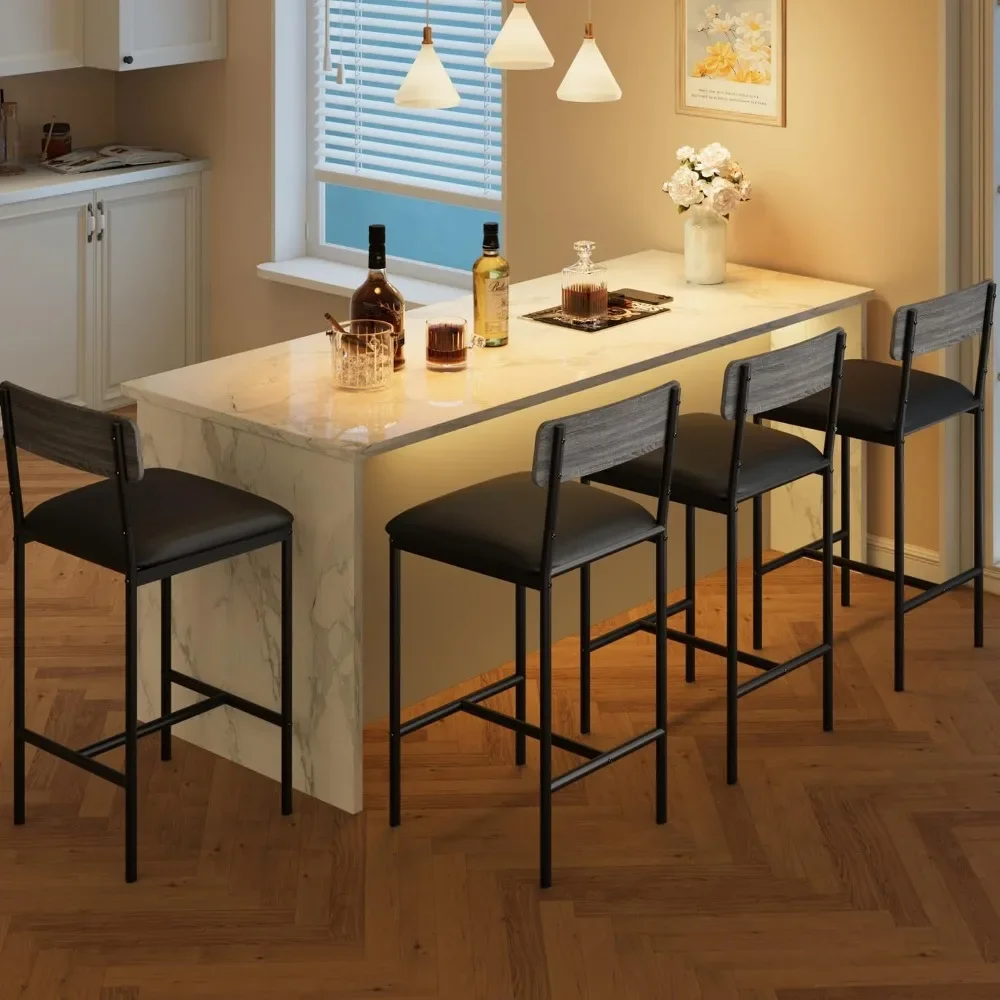 For Stools Set of 4,Kitchen Bar Stools with Footrest, PU Upholstered Counter Height Barstools, Bar Chairs with Back for Kitchen