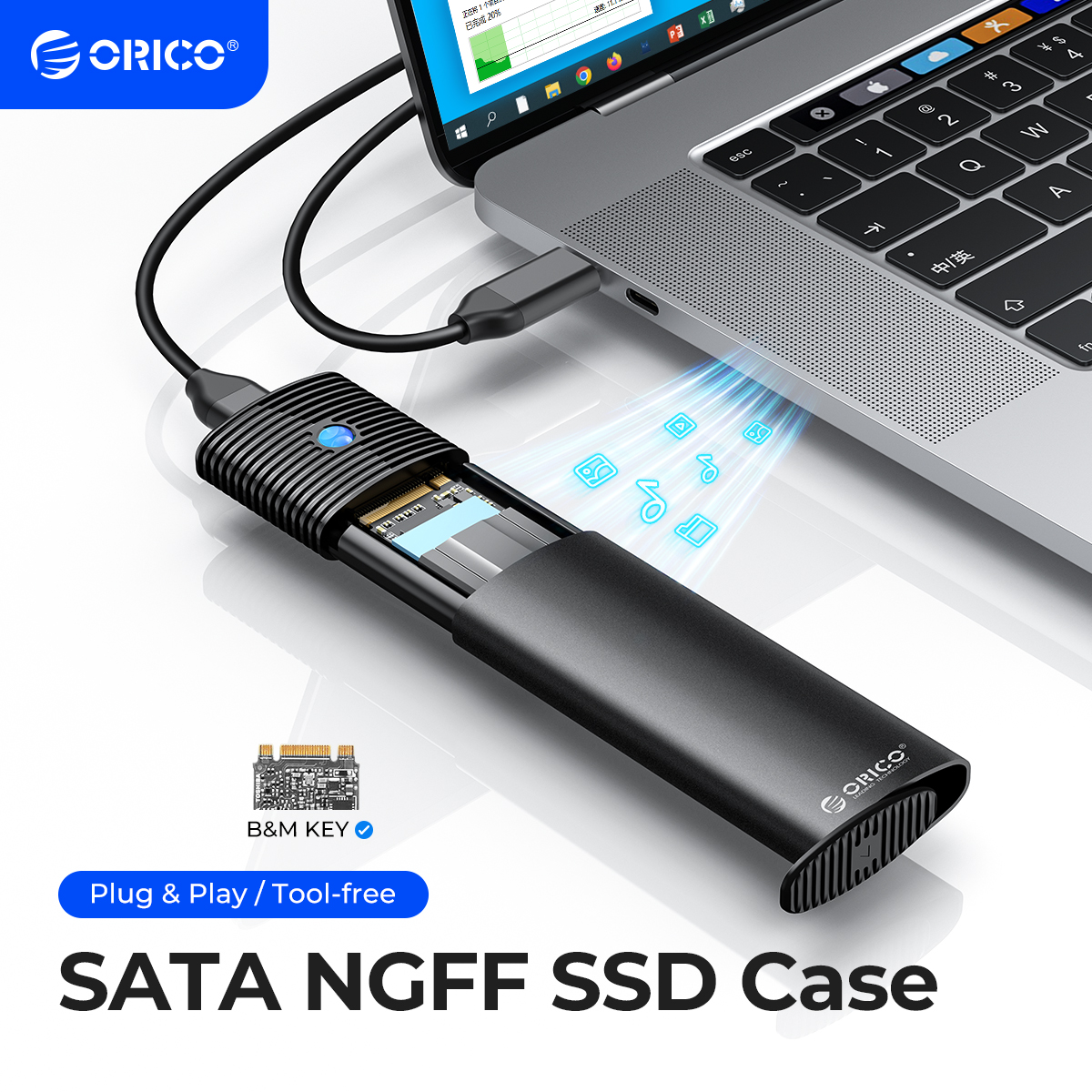 ORICO M.2 SATA NGFF SSD エンクロージャ USB 3.1 タイプ C 5Gbps 外部ソリッドステートエンクロージャアダプタ 2280/2260/2242/2230 SSD 4TB