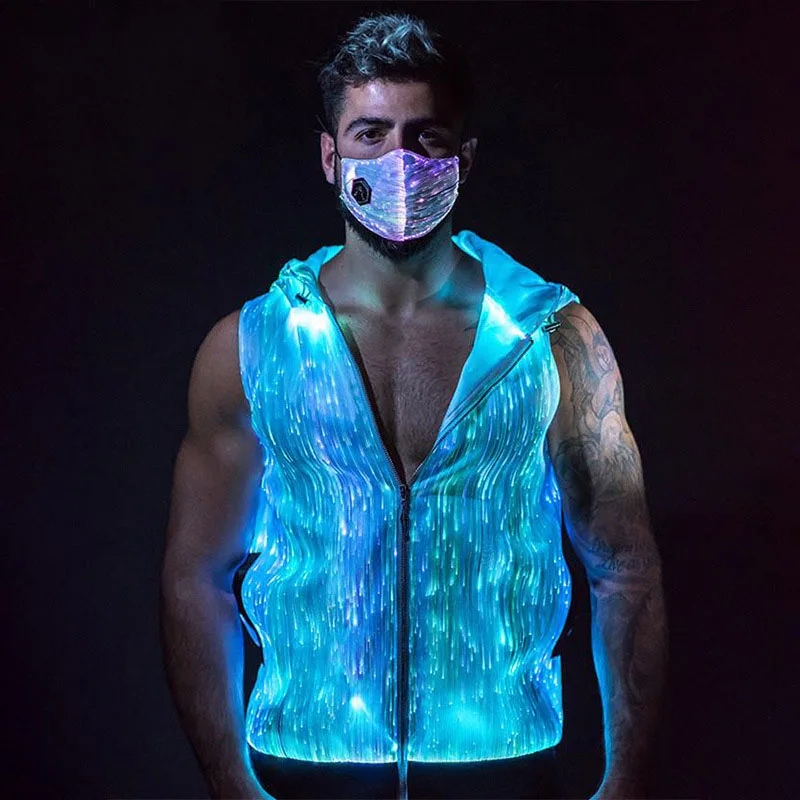 メンズコート LED 発光カラフルな光るジャケットコート男性コート発光フード付きパーティーナイトクラブ上着クラブウェアストリート