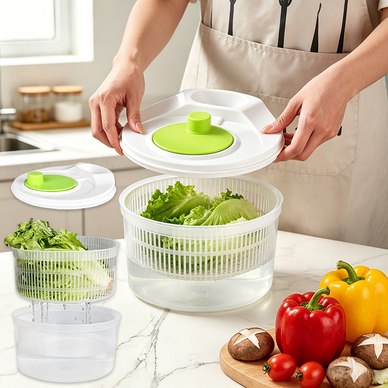 多機能サラダスピナー、果物と野菜の洗浄機、サラダグリーンの回転と乾燥、ボウルとメッシュバスケット付きレタススピナー