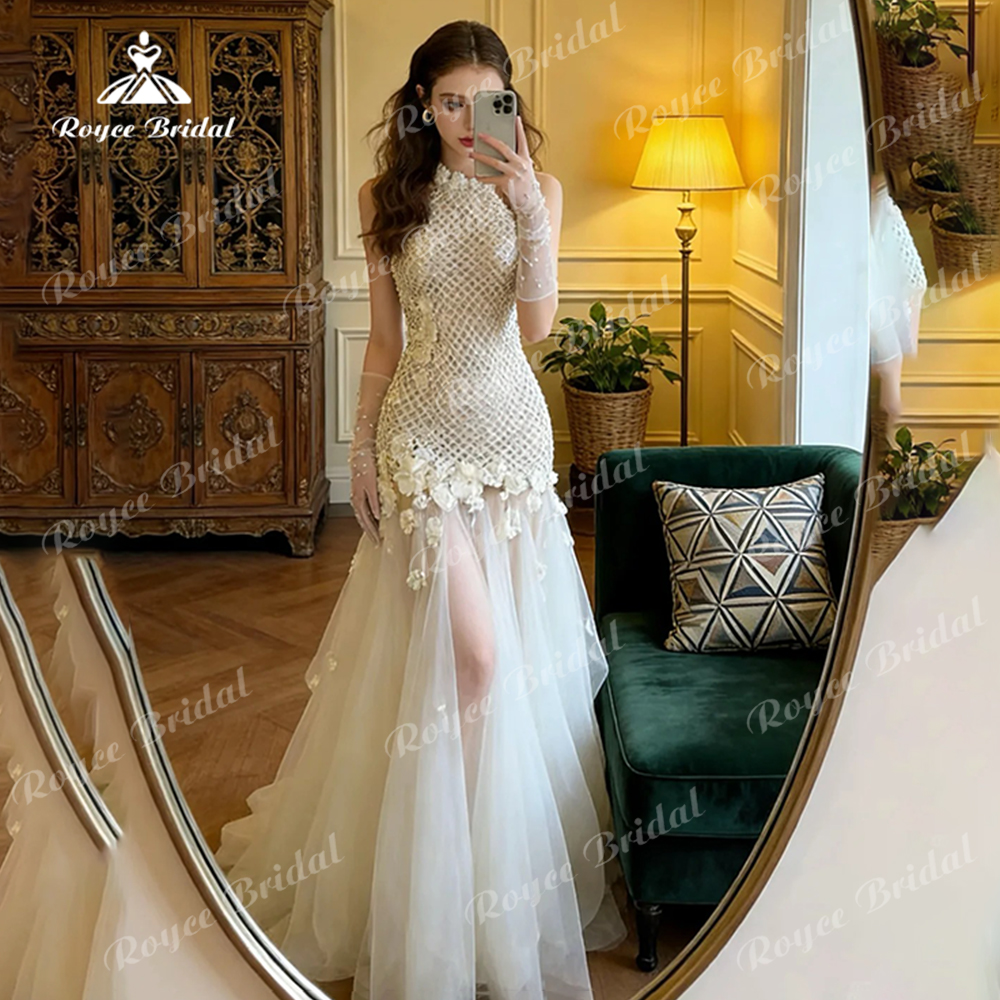 Gorgeous Sheath High Neck Prom Dress 2026 Tulle 3D Handmade Flowers birthday dress فساتين سهرة vestidos de Customized