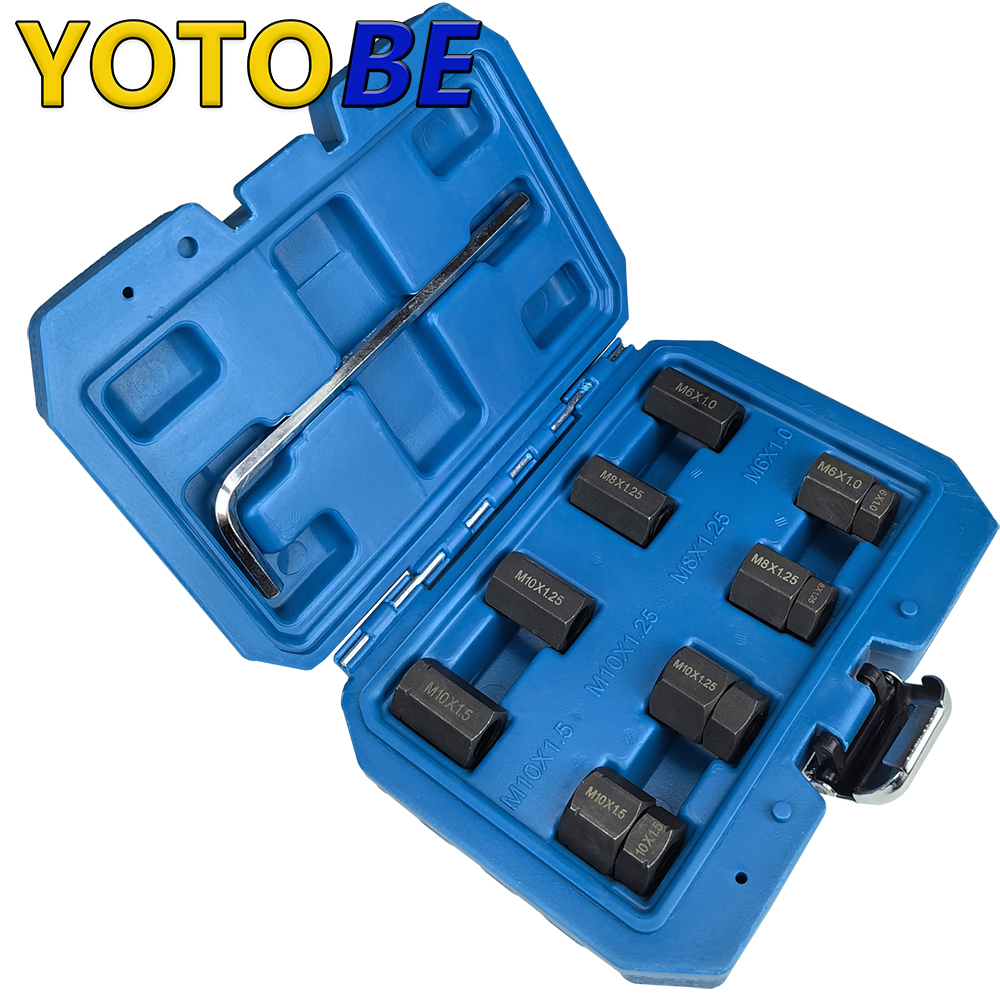 9 個の車のスタッドインストーラーとリムーバーキット排気スタッド取り外しツールねじ損傷なし M10x1.5 M10x1.25 M8x1.25 M6x1.0