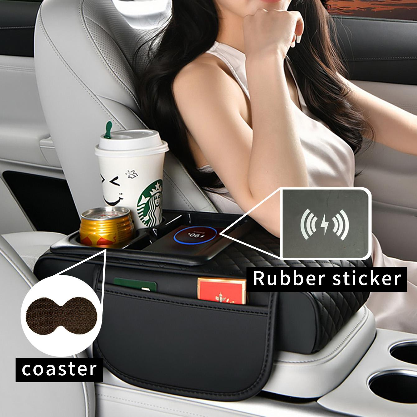 複数のカラーの車用アームレストボックス 1 個、Apple および Huawei のワイヤレス充電に対応、ティッシュパックとコースターが付属