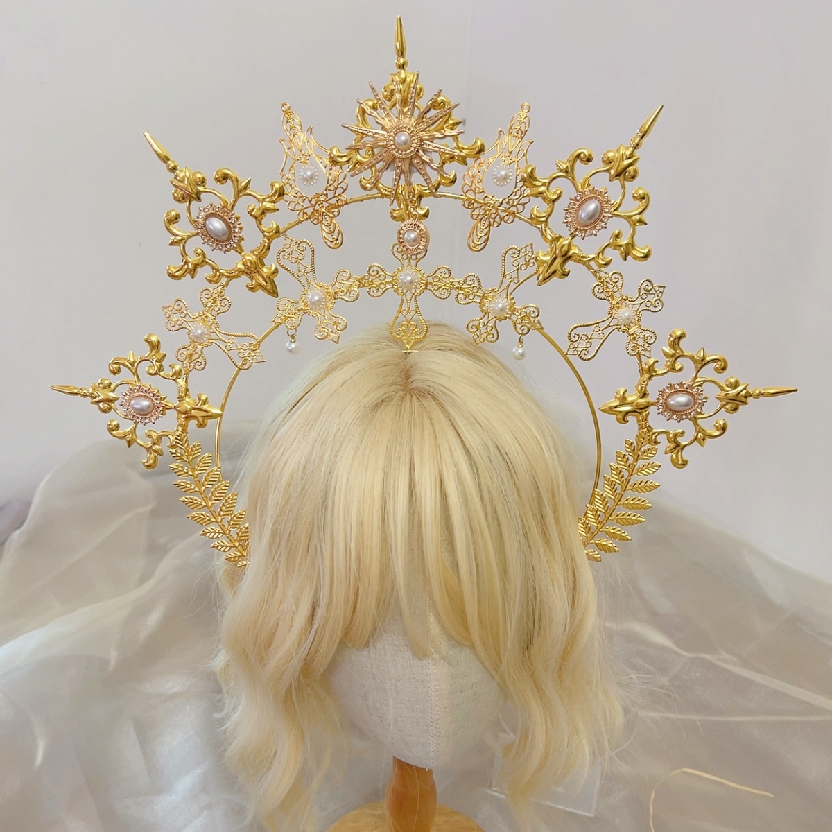 手作りヘイロークラウンかぶとロリータ女神 KC ゴシックヘイロークリスタルクラウンヘッドバンドヘアアクセサリー