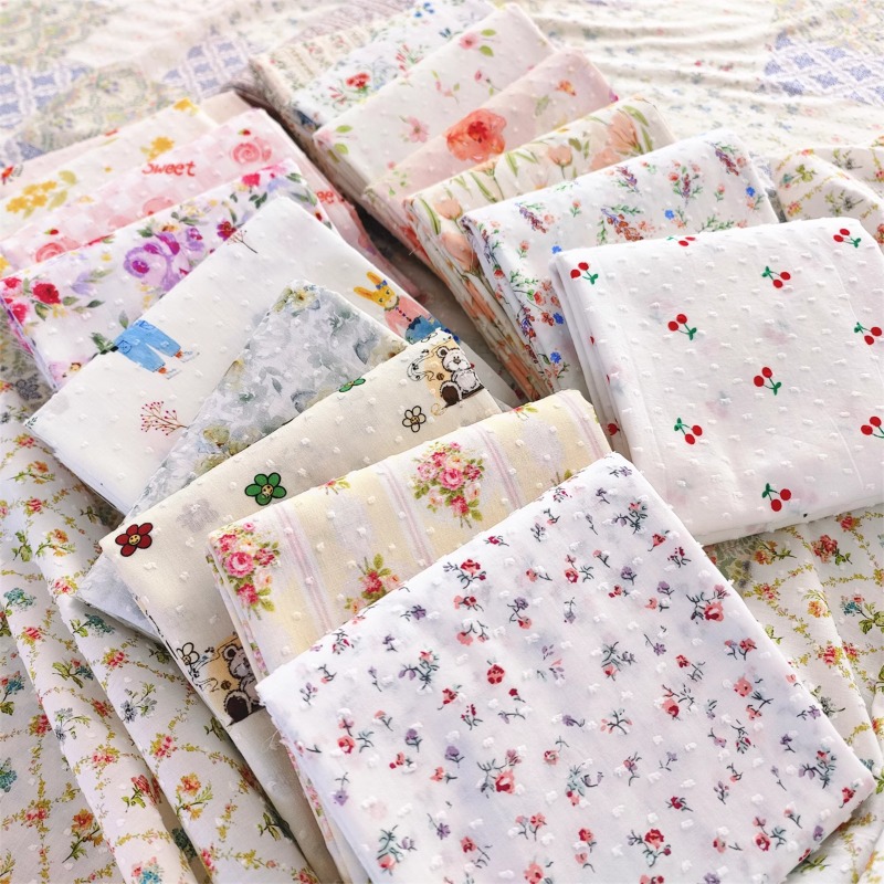 純粋な綿の花の刺繍牧歌的な小花服生地夏の寝間着手作りベビー装飾女の子生地