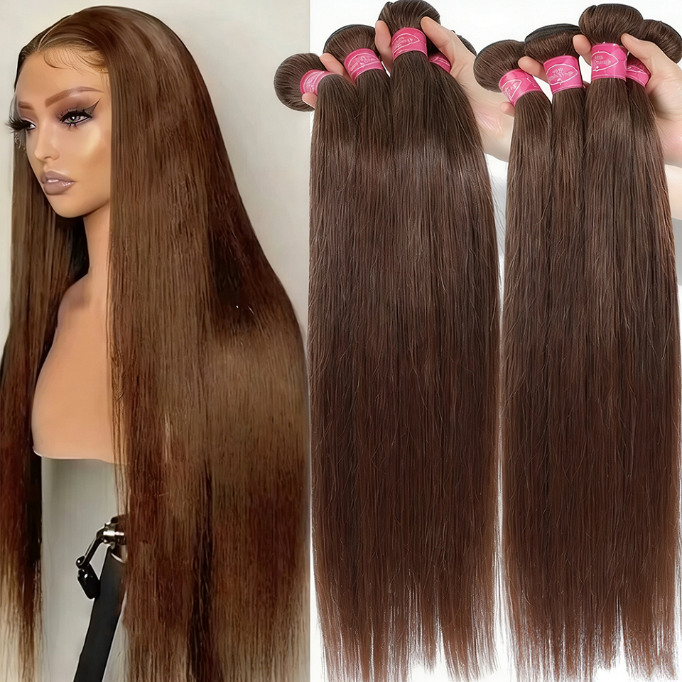 #4 Chocolate Brown Bone Straight Human Hair Bundle Deal Unprocessed Virgin Raw Brazilian Straight Human Hair Bundles Wholesale