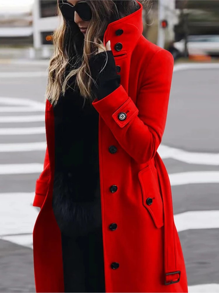 女性の新しいウールコートアウター秋冬暖かい女性ジャケットシングルブレストターンダウン襟ロング婦人服
