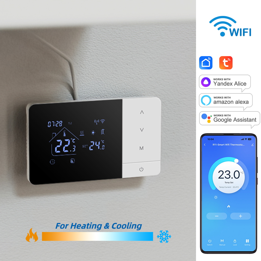 Smart Tuya WiFi サーモスタット ガスボイラー加熱/冷却用 バッテリー/USB で駆動 Alexa Google Home と連携 毎日プログラム可能