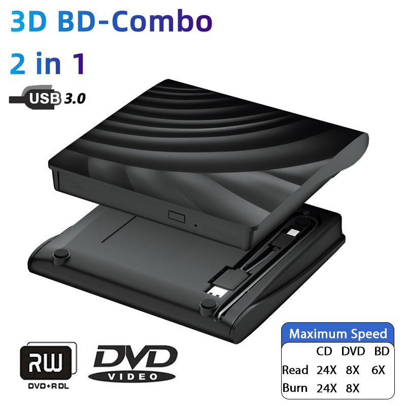 外付けブルーレイドライブ 2 in 1 USB 3.0 Type-C スリム光学式 CD/DVD プレーヤー BD コンボ Mac OS Windows XP/7/8/10/11 と互換性あり