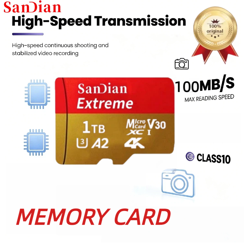 オリジナルメモリーカード 128GB 256GB Class10 高速 SD/TF マイクロメモリーカード U3 4K ビデオフラッシュメモリーカード（スマートフォン、カメラ、ドローン用）