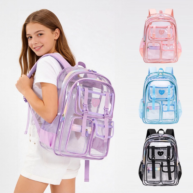 ファッション透明 PVC バックパック女の子子供クリアスクールバッグ軽量シースルーランドセル子供のための毎日の学校 Trave