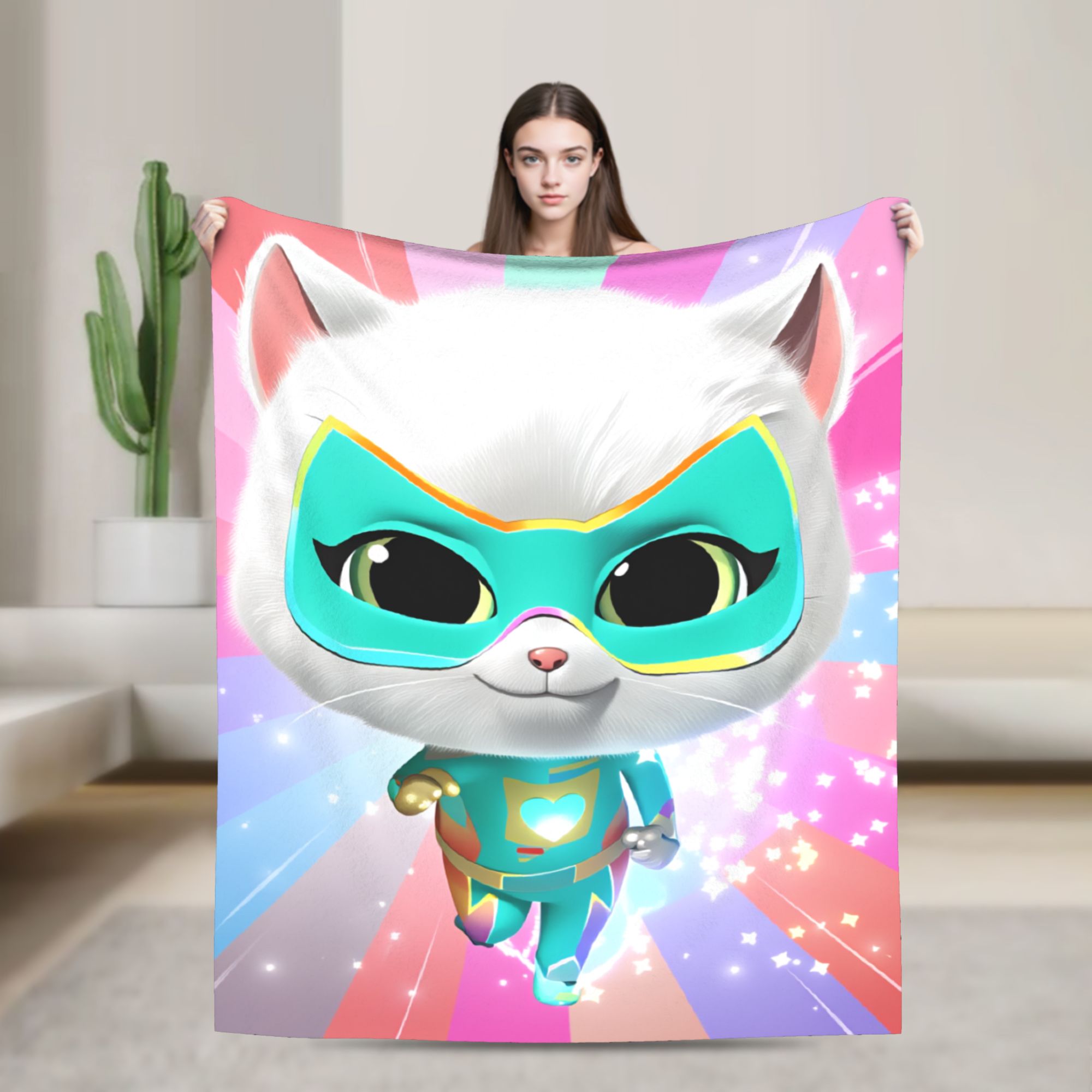 SuperKitties 漫画猫ブランケットソフトグラフィックぬいぐるみ寝具スロー子供のための屋外フランネルベッドカバーベッドカバー