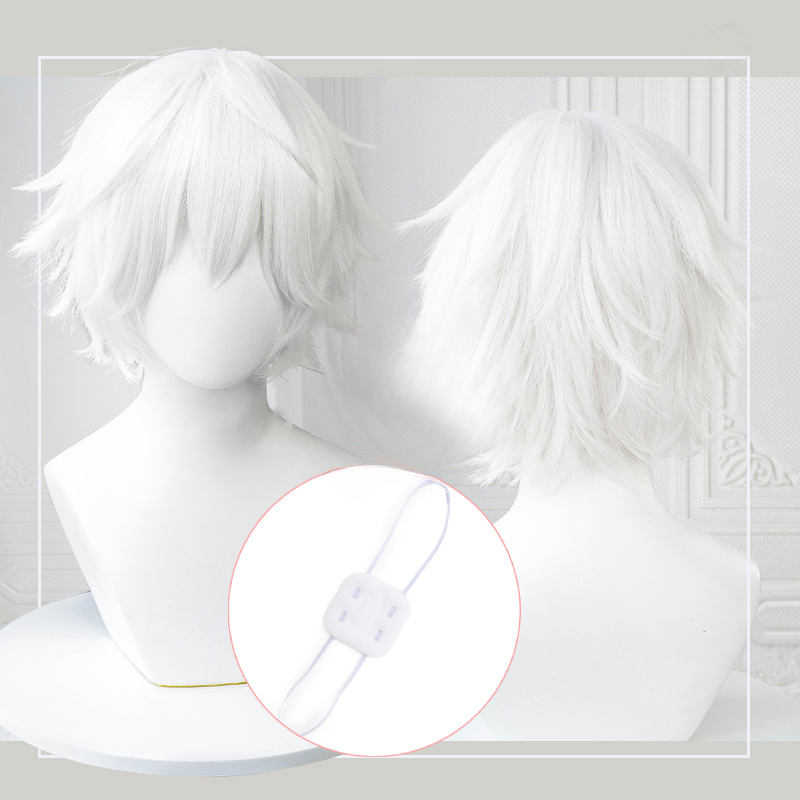 アニメカネキケンコスプレウィッグショートホワイトふわふわウィッグアイパッチ耐熱人工毛パーティーロールプレイ