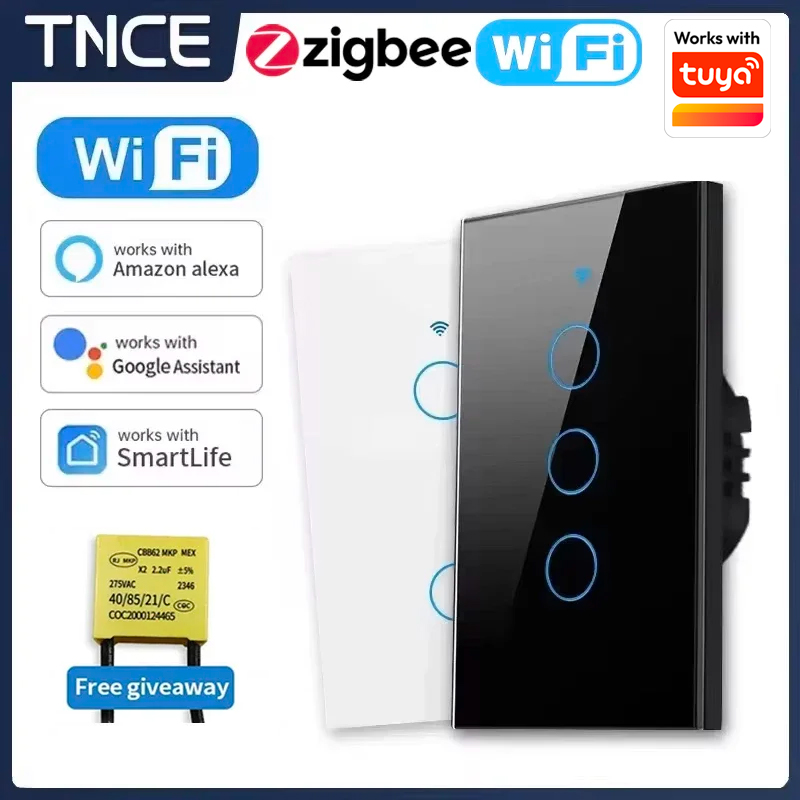 TNCE Tuya US WiFi または zigbee スマートウォールスイッチ 1/2/3/4 ギャングワイヤータッチセンサー LED ライトスイッチスマートホーム Alexa Google ホーム